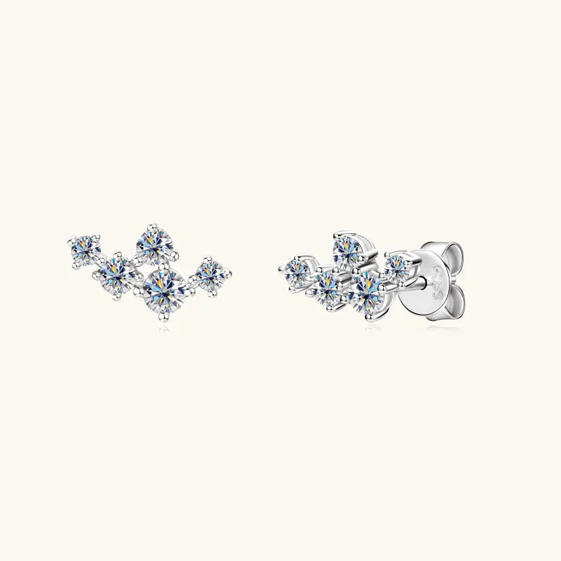 Moissanite 5-Stone D VVS1 Stud Earrings 925 Sterling Silver Push-Back Sparkling Women's Jewelry