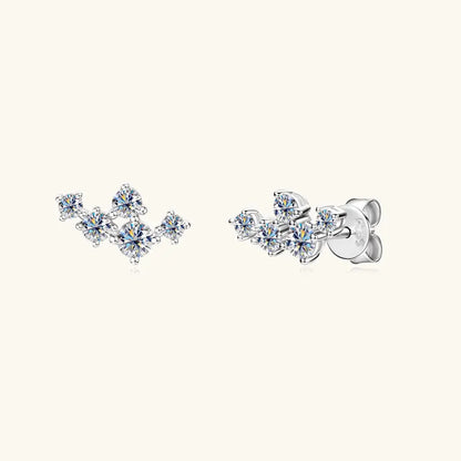 Moissanite 5-Stone D VVS1 Stud Earrings 925 Sterling Silver Push-Back Sparkling Women's Jewelry