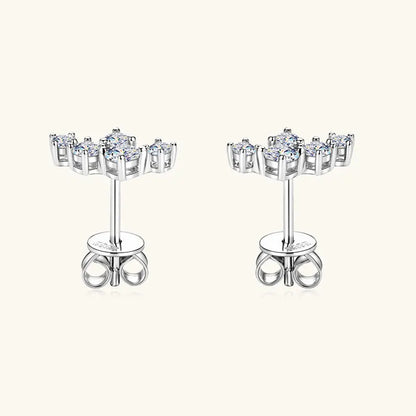 Moissanite 5-Stone D VVS1 Stud Earrings 925 Sterling Silver Push-Back Sparkling Women's Jewelry