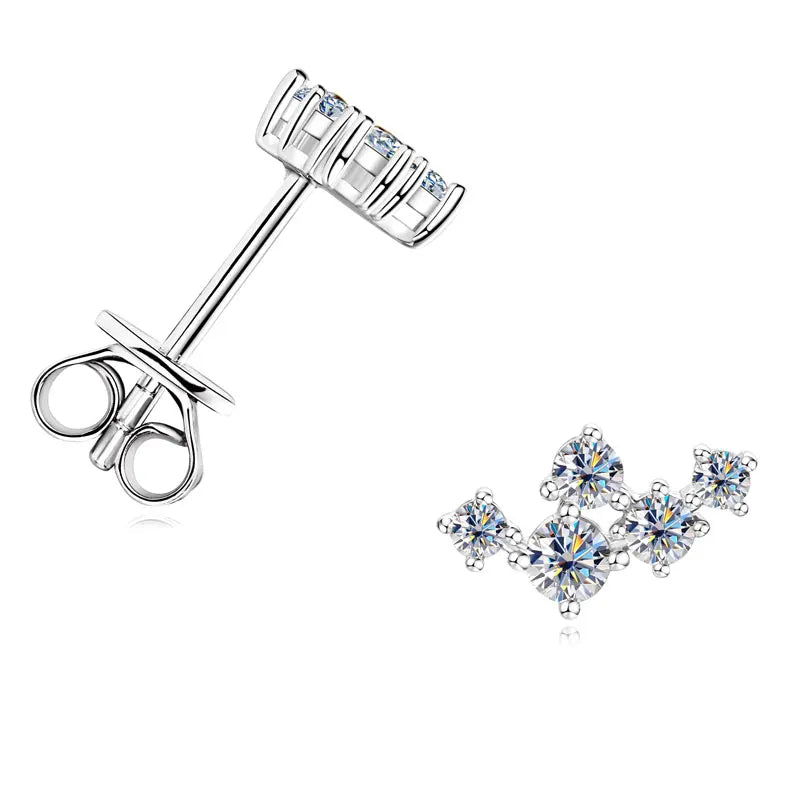 Moissanite 5-Stone D VVS1 Stud Earrings 925 Sterling Silver Push-Back Sparkling Women's Jewelry