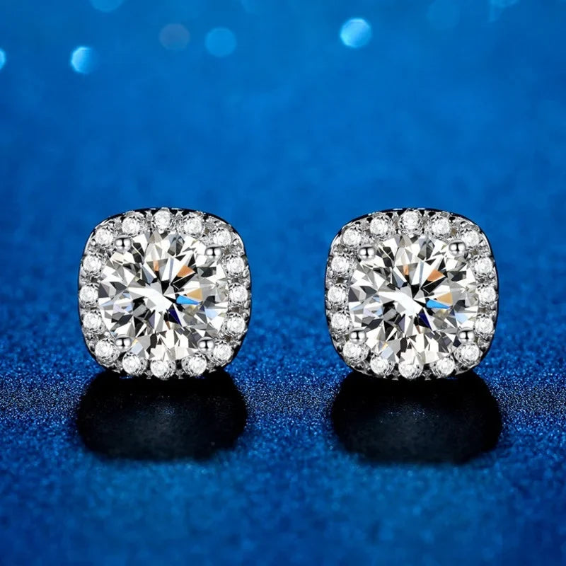 Moissanite Stud Earrings 925 Sterling Silver Round Cut Classic Women's Jewelry