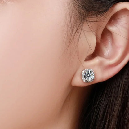 Moissanite Stud Earrings 925 Sterling Silver Round Cut Classic Women's Jewelry