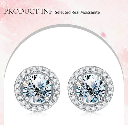 Moissanite Stud Earrings 925 Sterling Silver Round Halo Bridal Wedding Jewelry