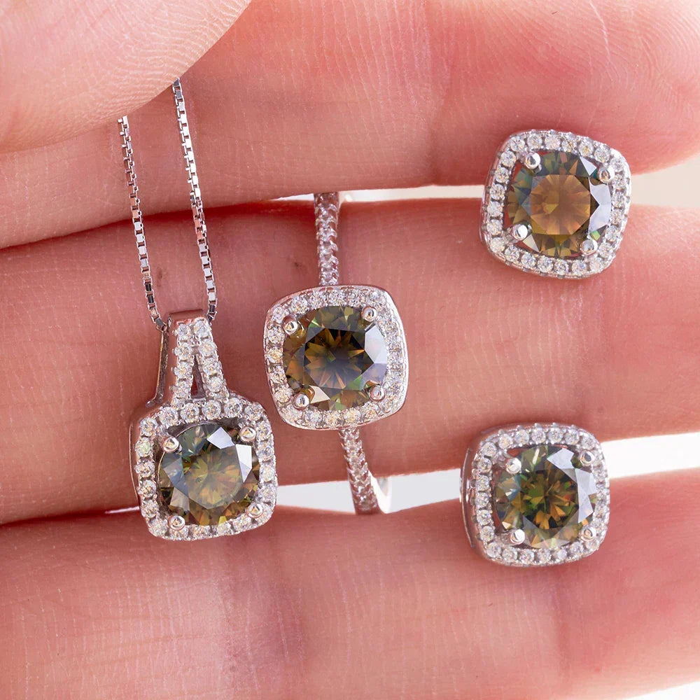 Sterling Silver 3-Piece Moissanite Jewelry Set 1ct Necklace Ring Earrings