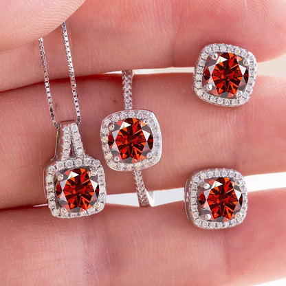 Sterling Silver 3-Piece Moissanite Jewelry Set 1ct Necklace Ring Earrings